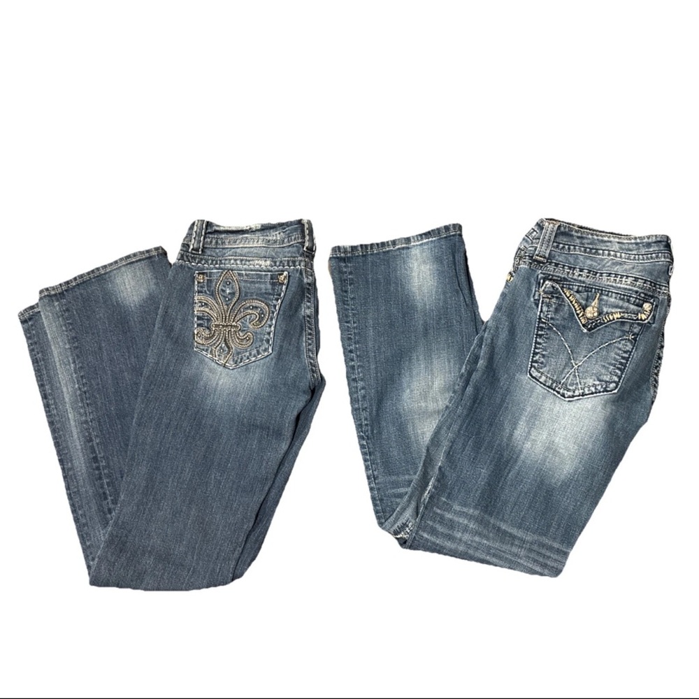Miss Me Women's Boot Cut Jeans - Medium Blue Wash with Embellished Pockets
